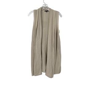 Lafayette 148 Open Knit Longline Vest Size M Tan Cotton Blend Beach Coastal